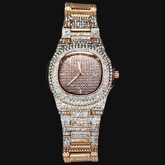 NWT Unisex Luxury Rose Gold Rhinestone Quartz Watch Dial Analog Wristwatch - Picture 2 of 16